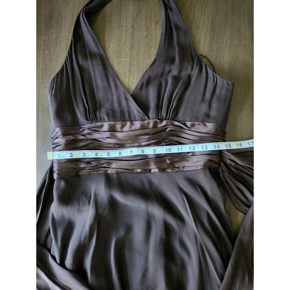 Vtg Y2k Maggy London Silk Brown Halter Neck Knee Length Formal Dress Size 10 - Picture 6 of 7